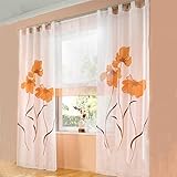 SIMPVALE 2 Paneles Cortinas Solida Gasa Visillo para Dormitorio Sala Balcón, Amplitud 150cm (Longitud 245cm, Naranja)