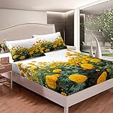 - Juego de sábanas con Estampado Floral Amarillo para niños, niñas, Adultos, crisantemo, sábana Bajera Ajustable, diseño botánico, 3...