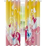 Cortinas opacas estampadas, con diseño de mariposas y flores de margaritas curvadas de hojas, impresión femenina, 52 x 84 con ojales para sala...