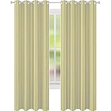 Cortina de aislamiento oscurecida con ojales, diseño vintage retro de rayas modernas, 52 x 84 para sala de estar, amarillo claro, beige y blanco