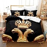 Meimall Fundas Nórdicas Cama Microfibra - Oro Negro Corona Arte Pájaro 280X240 Cm Impresión Digital 3D Fundas Edredón Nórdico con 2 Fundas...