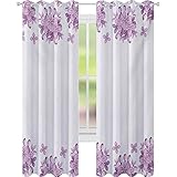 Cortinas para dormitorio, diseño de flores de color lila con estampado de botánica romántico, 52 x 84 de ancho x 84 para habitación de bebé,...