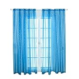 quanjucheer Cortina de gasa de tul transparente con estrellas brillantes, 100 cm x 270 cm, color azul