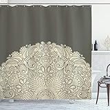 ABAKUHAUS Oriental Cortina de Baño, La Mitad Mandala Floral, Material Resistente al Agua Durable Estampa Digital, 175 x 200 cm, Beige y Gris...