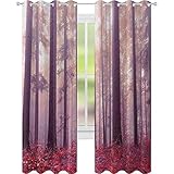 Cortinas opacas, colorido bosque con rayos de sol neblinosos árboles místicos fantasía, 2 paneles de 52 x L95 para comedor, color lila coral...