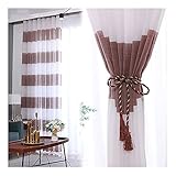 JUANstore Cortina Transparente Gasa con Rayas Horizontales Color Café,Cortinas Semitransparentes Cortinas Ventana Transparentes para Vida El...