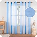 Topfinel Cortinas Salon para Ventana Grante 140x225cm Rayas Semitranslúcidas Blanco+Azul 2 Piezas Cortina Visillos con Ojales De Barra para La...