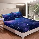 Juego de sábanas Galaxy con diseño de Cielo Estrellado, Juego de sábanas para niños y Adultos, Funda de Cama Ultra Suave, Color Azul Morado y...