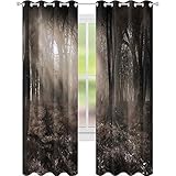 Cortinas para ventanas con diseño de bosque oscuro con rayos de sol y niebla, colores nostálgicos, arte de fantasía gótica, 2 paneles de 52 x...