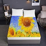 3D Sábana Bajera Ajustable Colchones Decorativa, Chickwin Girasol Impresión Suave Cómoda Transpirable Microfibra Tela- Elástico en el Borde...