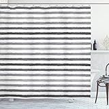 ABAKUHAUS A Rayas Cortina de Baño, Gris y Blanco de Grunge, Material Resistente al Agua Durable Estampa Digital, 175 x 200 cm, Gris Blanco