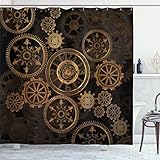 ABAKUHAUS Steampunk Cortina de Baño, Ruedas Sombra Oscura, Material Resistente al Agua Durable Estampa Digital, 175 x 180 cm, Marrón Oscuro...