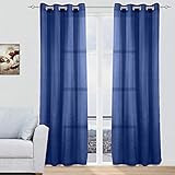 MERCURY TEXTIL - Cortinas Modernas Translucidas 2 Piezas con Anillos Plateados para Ventana, 150 X 260 CM (Azul Marino)