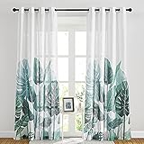 PONY DANCE - Cortina de Gasa de Lino Estampada con Hojas de Plátano Cortinas Salón Habitacion Plantas Verdes 2 Piezas, 132 x 213 cm