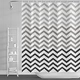 SDOTPMT 105x160cm Ola Raya Cortina de Ducha Rucio Blanco Gradiente Horizontal Ondulante Zigzag Cortina de baño Abstracto Geométrico Cortina...