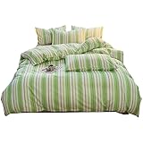 Zhiyuan funda nórdica juego de sábanas y fundas de almohada en microfibra cepillada con rayas, cama 105 cm, Verde manzana