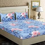 BADOTI Glace - Sábana de algodón con estampado floral de 144 hilos y 2 fundas de almohada, color azul cielo