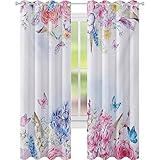 Cortinas opacas, románticas rosas de jardín con estampado de hojas de margaritas, 52 x 84, cortinas para guardería, color rosa pálido, morado...