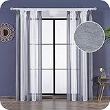 Topfinel Juego de 2 Cortinas Transparentes de Gasa con Rayas Grises y Blancas, para habitación de los niños, con Cinta Fruncida, para...