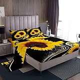 Juego de sábanas de girasol con estampado floral para niños, niñas, adolescentes, flores, sábanas de cama de mármol dorado transpirable,...