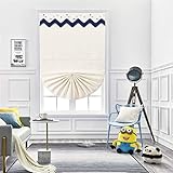 AMON LL Cortina Romana, Cenefa Romana Crema Cortina Ciega con Ola Azul Oscuro Y Estrellas para Decorar,W120cm