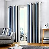 Fusion Cojín de Rayas Whitworth, 100% algodón, Forro: 52% poliéster y 48% algodón., Azul, Curtains: 66' Width x 90' Drop (168 x 229cm)