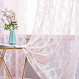 MIULEE 2 Hojas Cortinas Salon Lace Visillos Cortina de Encaje Floral Cortinas Translúcidas Florales de Habitacion Dormitorio Tul con 8 Anillas...