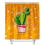 Cortinas de Ducha con Estampado Cactus para Baño, Mateju Impermeable Antimoho Poliéster Cortinas Baño Incluye 12 Anillas en C para Hogar...