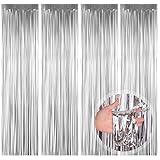 Cortinas de Oropel, 4 Pack Plata Fringe Shimmer Cortina Decoración Fondo para Fiesta de la Boda Fiesta de Cumpleaños Puerta Decoraciones de...