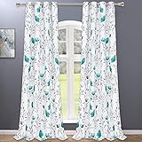 VERTKREA Cortinas de color verde azulado y gris, cortinas florales con ojales para dormitorio, sala de estar, cocina, baño, guardería, 2...