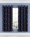 Catherine Lansfield Kids Living Happy Space - Cortinas con Ojales de 66 x 72 Pulgadas, Dos Paneles, Color Azul Marino