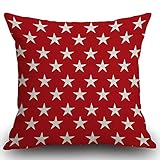 Smooffly Funda de cojín con diseño de estrellas, estrellas blancas sobre un fondo rojo sin costuras, funda de almohada decorativa para el hogar...