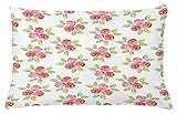 ABAKUHAUS Floral Funda para Almohada, Rosas de la Acuarela y de Hojas, Material Lavable con Cremallera Colores No Destiñen, 65 x 40 cm, Coral...