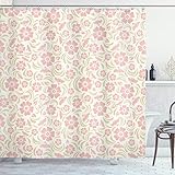 ABAKUHAUS Flor Cortina de Baño, Pasado de Moda Floral, Material Resistente al Agua Durable Estampa Digital, 175 x 220 cm, Rosa pálido Blanco...