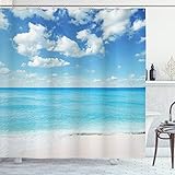 ABAKUHAUS Tropical Cortina de Baño, Cielo Vivo exótica Playa, Material Resistente al Agua Durable Estampa Digital, 175 x 200 cm, Cielo Azul de...