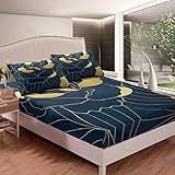 Juego de sábanas de Rayas geométricas con Estampado Floral Dorado para niños, niñas, Adolescentes, Juego de Ropa de Cama Simple y Moderno,...