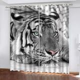 EEetwa Cortinas Opacas 3D Tigre Animal Blanco Y Negro 140X160Cm Impresión Digital 3D Cortinas Termicas Aislantes Estatua De Buda Ojales Opaca...