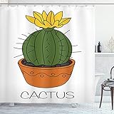 ABAKUHAUS Cactus Cortina de Baño, Planta con la Flor Amarilla, Material Resistente al Agua Durable Estampa Digital, 175 x 200 cm, Naranja Verde...