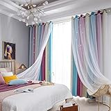 Aoresac Cortinas de Dormitorio Infantil con 2 Paneles Draperie de Doble Capa Colorida, Antifrío, Cortinas Opacas de Estrellas para Salón,...