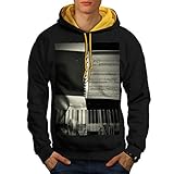 Wellcoda Piano Llaves Arte Antiguo De los Hombres Contraste Sudadera,Música Casual PuenteNegro (Oro Capucha) S