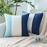 MIULEE 2 Piezas Funda de Cojines Chenilla Funda de Almohada con Tres Colores a Rayas Moderna Suave con Cremallera Oculta para Sofá Silla...