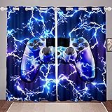 Gamepad Cortinas para Ventanas con de Galaxia, Cielo Estrellado, para niños, niños, Videojuego Rayo, Cortinas ,r,de habitación, Color Azul, 46...