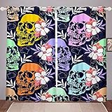 Cortina Opaca 3D con de Calavera Floral ,Flores, Cortina de con de Esqueleto Colorido Cortina térmica de Huesos góticos,46 x 54 Pulgadas, 2...