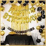 ZELAXY -Ingles1 Juego de decoraciones para fiesta de feliz cumpleaños en negro y dorado, globos de lámina de estrella, globos de látex de...