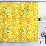 ABAKUHAUS Amarillo Cortina de Baño, Círculos limón Orange, Material Resistente al Agua Durable Estampa Digital, 175 x 180 cm, Blanco Amarillo...