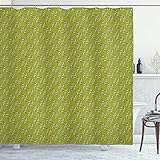 ABAKUHAUS Aceituna Cortina de Baño, Hojas de florecimiento de la vegetación, Material Resistente al Agua Durable Estampa Digital, 175 x 240 cm,...