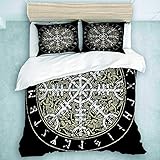 YOUMEISU Bedding Juego de Funda de Edredón - Oro Odin Helm Temor Terror Islandés Místico Mágico Vikingo Medieval Antiguo - Microfibra Funda...