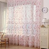 GUAN RONG Cortinas de gasa transparente con estampado floral para dormitorio, ventana de puerta, cortina (rojo)